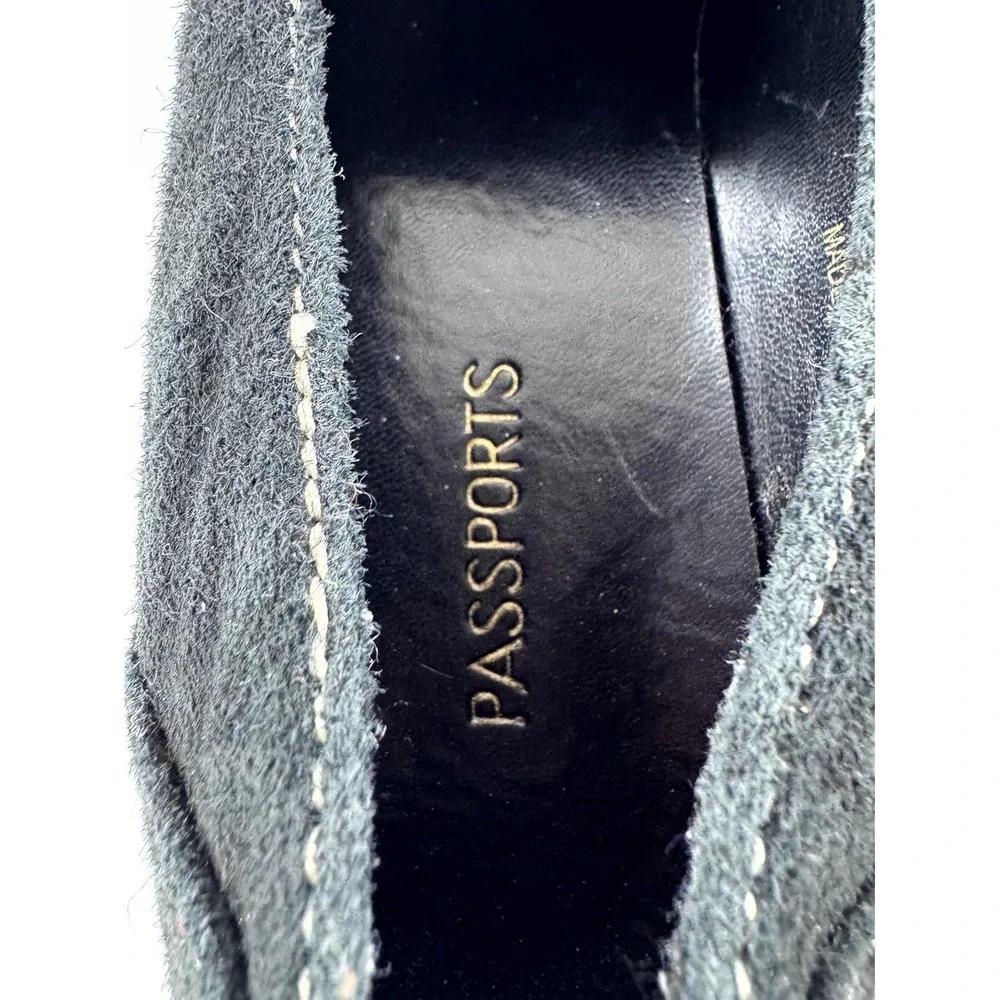 Passports‎ Loafers Shoes Women's 8m Black Suede Leather Slip-On Moc Toe Comfort